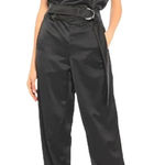 CEDRIC CHARLIER Designer Jumpsuit Black Satin Belted Strapless One Piece 8 NWT Photo 0