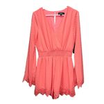 NWT Lulus Meadowlake Coral Orange Swiss Dot Lace Bell Sleeve Romper Size SMALL Photo 4