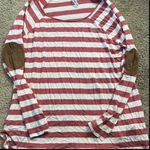 Zenana Premium Striped Red and White Women's Top with Elbow Patches Photo 0