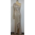Mac Duggal NWT IEENA 26730 Silver Sequined One Shoulder Cut Out Gown Silver Sz 6 Photo 2