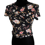Riley & James ‎ Womens Top Size Medium Black Floral Print Textured Crop Photo 0