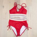 Womens Bikini Set Size L Red Knit High Waist Boho Chic Beach Swimwear Summer Size L Photo 1