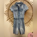 Good American  Denim Short Sleeve Jumpsuit Shorts Romper Utility Stretchy Minimal Photo 5