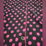 DKNY  Black Long Sleeve Button Up PJ Set With Hot Pink Logo Dots and Pockets- Photo 3