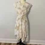 DKNY  Printed Cap Sleeve Linen Lightweight Handkerchief Hemline Midi Belted Dress Photo 3