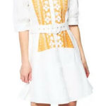 CIEBON Chic White and Orange Patterned Mini Dress Photo 0