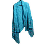 Blue Hand Painted Chevron Scarf Wrap Shawl Throw Pink Flowers Boho Lightweight Photo 3