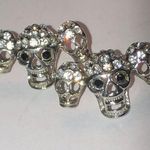 Silver Tone CZ Rhinestones Skull Boho Biker Pierced Earrings Photo 0