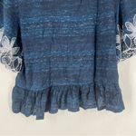 Anthropologie Pilcro Orchid Embroidered Flutter Sleeve Midnight Blue Floral Blouse Boxy XS Photo 12