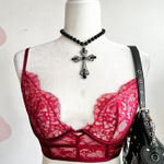 Red Sheer Lace Bralette, Y2K, Lingerie, Coquette, Romantic, Soft‎ Grunge, Small Photo 0
