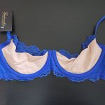 Frederick's of Hollywood  Nude and Blue Lace Bra Size 32D NWT Lingerie Shower Photo 10