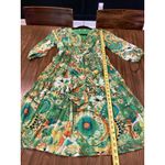 Kindred  Anthropologie chiffon long sleeve v neck pleated green geo print dress S Photo 6
