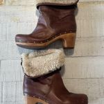 UGG  Australia Lynnea Boots size 7 Brown‎ Leather Wooden Heel Clog Shearling Photo 0