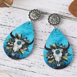 Handmade Wooden double‎ sided western style retro bullhead waterdrop dangle earrings Photo 9