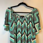 Naïf Blouse Black Teal & White Chevron Scoop Neck Flutter Sleeve Top Sz 2X EUC Photo 1