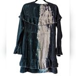 Chaser  Women's Long Sleeve V-neck Ruffle Tie Dye Mini Dress Green/Blue Sz M NWT Photo 4