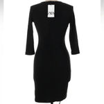 ZARA  Black Fitted Bodycon Dress Ruched Side Party Cocktail Midi Size Large NWT Photo 1