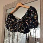 For Love & Lemons Black Floral Cropped Puff Sleeve Blouse Size Small Photo 3