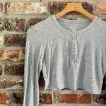 Aerie Grey Waffle Knit Crop Long Sleeve Henley Shirt Top, S Photo 2