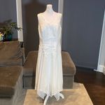 Women’s White Chiffon Formal Dress Floral Lace Detail & Matching Jacket Size 14 Photo 1
