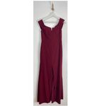 DESSY COLLECTION Notched Off the Shoulder Crepe Gown in Burgundy Size US 6R Red Photo 2