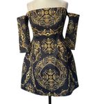 ASOS  Black and Gold Baroque Long Sleeve off shoulder mini Dress Size 4 Photo 12