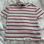 Forever 21 Red and White Striped Y2K ribbed high neck crop top, size S beach Photo 8