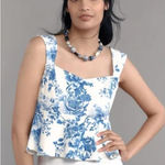 Anthropologie NWT  Maeve Peplum Crop XS Blue Floral Tank‎ Photo 0
