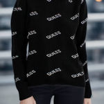 Guess Femme Y2K Fitted Knit Quarter Zip Logo Pattern Black Sweater Photo 0