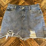 En Creme Denim Blue Jean Skirt Large Raw Hem Distressed Western Concert Festival Photo 0