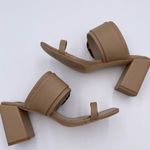 French Connection Tan Nude Slide Sandal Chunky Heel Tortoise Shell Buckle Size 9 Photo 9