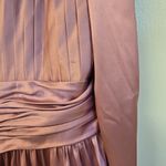 Mac Duggal ‎ Pleated Long Sleeve V-Neck Gown Size 16 Lilac Pink Satin Puff Photo 14