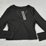 S.DEER Concept Top Womens XL Black Ribbed Snap Button Long Sleeve Shirt S Deer Photo 0