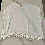 Adreamly Women’s Beach Swim Cover Up White Kafton White Pom Pom Trim Small Photo 0