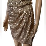 Black Metallic Gold Sequin Cowl Neck Draped Formal Party New Years Mini Dress Size M Photo 2