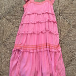 Pink Midi Dress with Orange Embroidery Photo 0