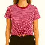 Topshop Size 6 Pink Striped Tie Front T-Shirt Top. Photo 0