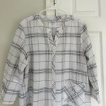 Habitat  Top Womens Medium White Black Plaid 3/4 Sleeve Textured Lagenlook Art Photo 1