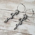 Large Snake Serpent Silver Tone Dangle Earrings Photo 1
