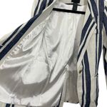 Smythe Classic Duchess Blazer‎ 100% Linen Satin Lined Navy Blue Stripe Size 4 Photo 7