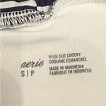 Aerie longline bikini top in white and blue stripes, size Medium. Photo 3