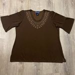 Susan Graver Brown & Gold Embellished | Sequined Short Bell Sleeve Top | Shirt Photo 0