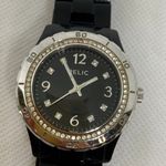 Relic  women watch silver black toned 35mm round case rhinestones WR running Photo 2