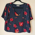 Babaton  Randy Short Sleeve Blouse V Neckline Floral Sz L EUC Photo 0