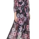 Eliza J Floral Metallic Fleck High Low Dress Puff Sleeve V-Neck Midi Tropical 10 Photo 2