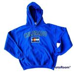 Gildan Vintage Colorado Hoodie Medium Blue Flag Kangaroo Pockets Unisex Snowboa… Photo 0