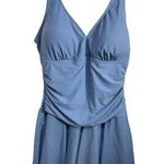 SHEKINI Women's V Neck One Piece Skirt Blue Swimsuit Ruched Retro Swimdress XL Photo 1
