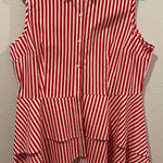 New York And Company NEW YORK COMPANY Red White Striped Sleeveless Button Down Blouse Photo 0