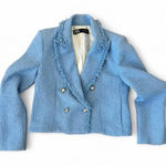 ZARA  TWEED BLAZER BABY BLUE WITH SILVER BUTTONS SIZE SMALL NWOT Photo 0