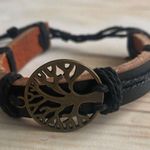 Unisex Genuine Leather Black Bracelet decorated with Tree of Life Photo 0
